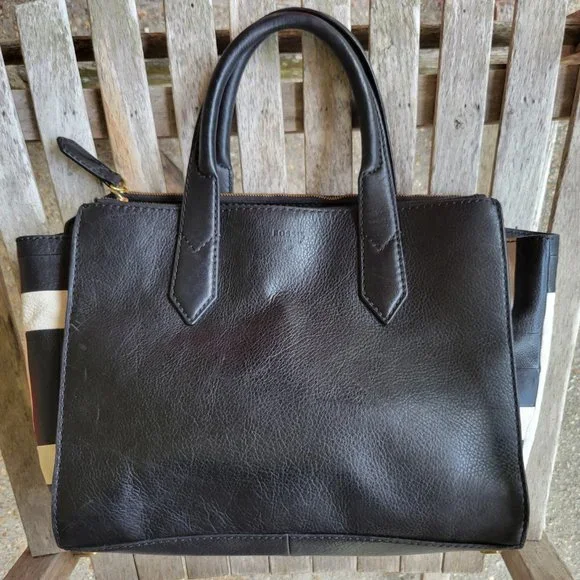 Fossil Bags Fossil Black White Leather Tote Bag Purse Wing